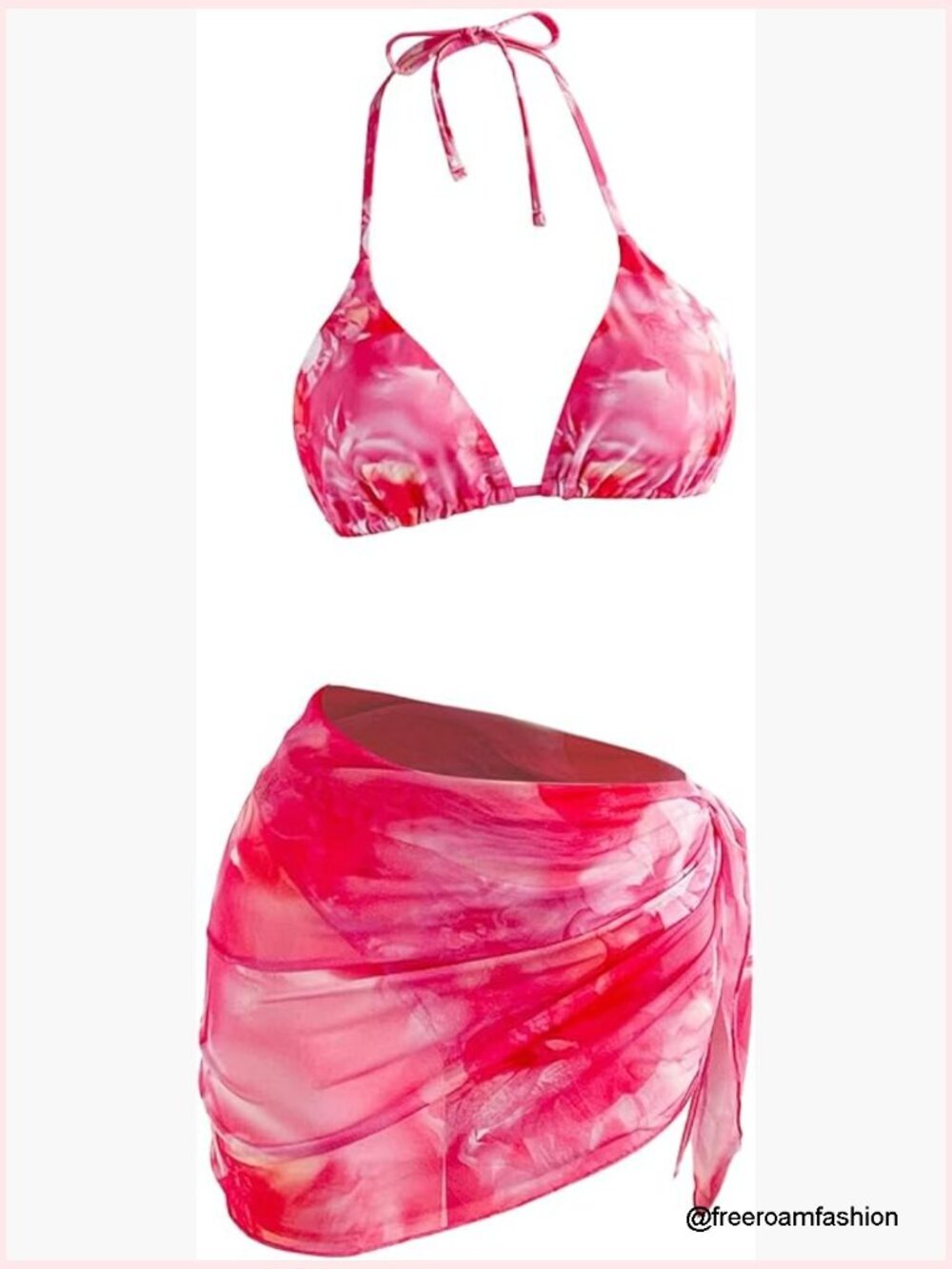 Women's 3 Piece Tie Dye Triangle Bikini Set with Sarong Cover Up